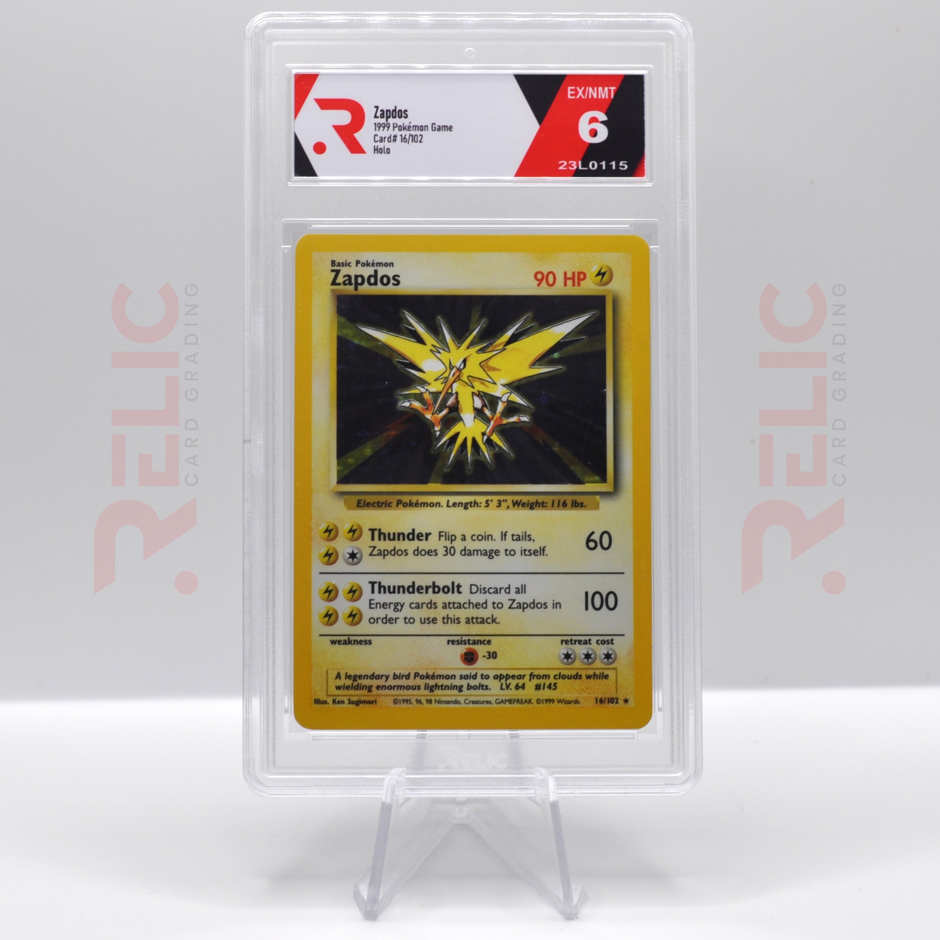 Zapdos Holographic Card - 1999 Pokemon Game - Card Number 16