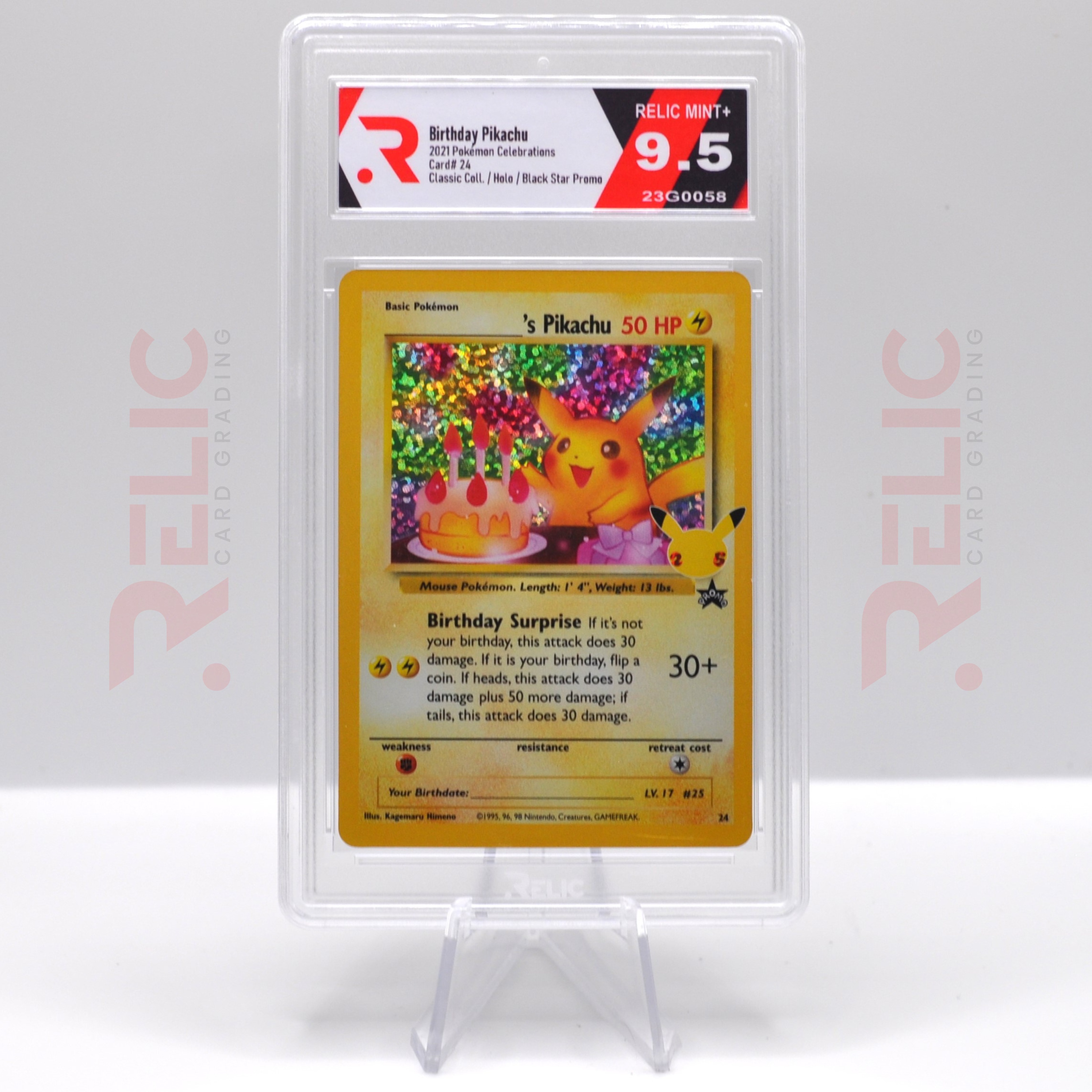 Birthday Pikachu Card - 2021 Pokemon Celebrations Classic Coll. / Holo / Black Star Promo - Card Number 24 - Card Grade (9.5) - Birthday Pikachu Pokemon Cards